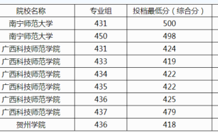 广西2024本科提前批艺术类、体育类第一次征集投档最低分数线（历史类）